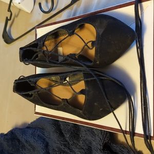 6.5 all black suede lace up flats